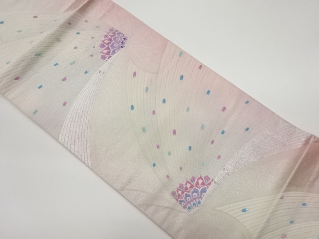 リサイクル　抽象孔雀羽模様織出し袋帯